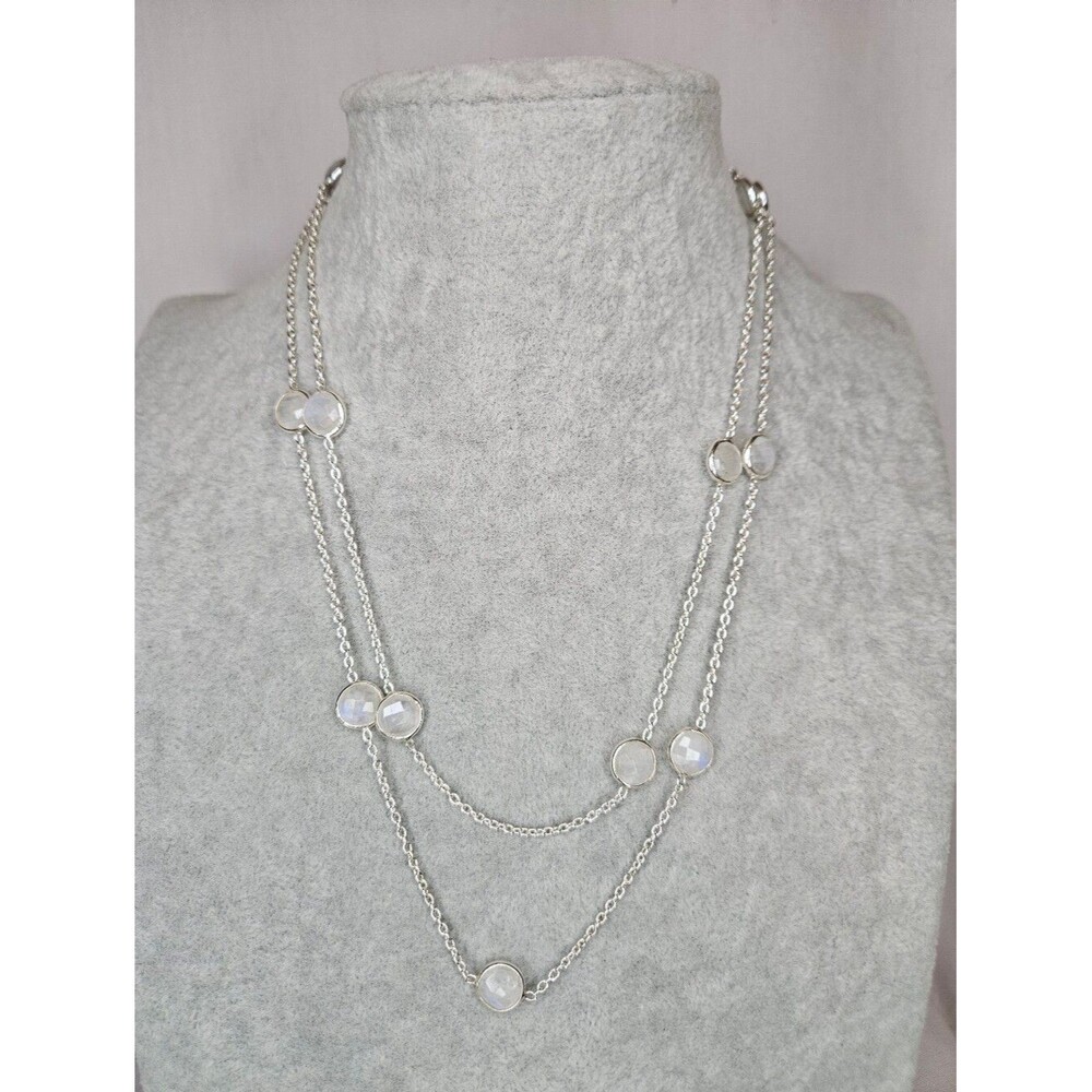 Sterling Silver Sri Lanka Moonstone Station Necklace 36" Endless No Clasp NWT